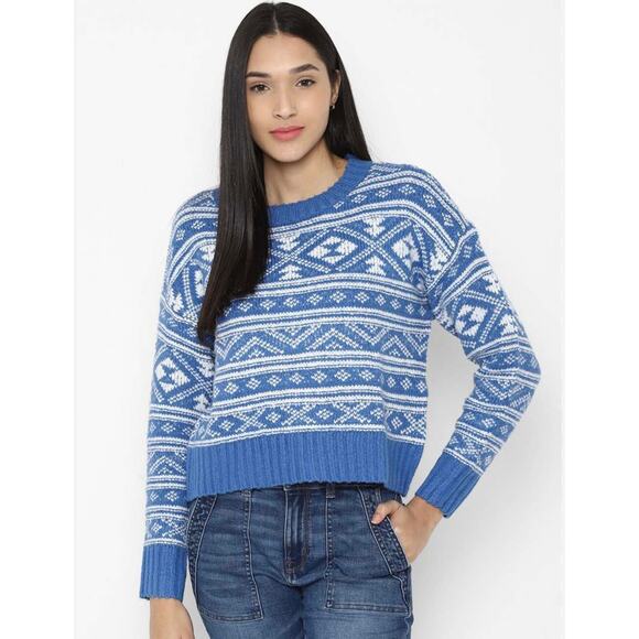 American Eagle Women's Blue Fairisle Snowdrift Sweater Size Medium Nordic - Picture 1 of 7